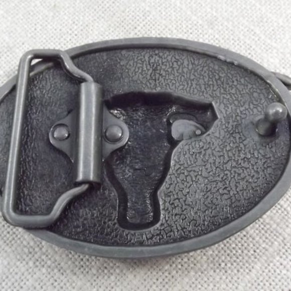 Long Horn Bull and Fronds Belt Buckle - Picture 7 of 8